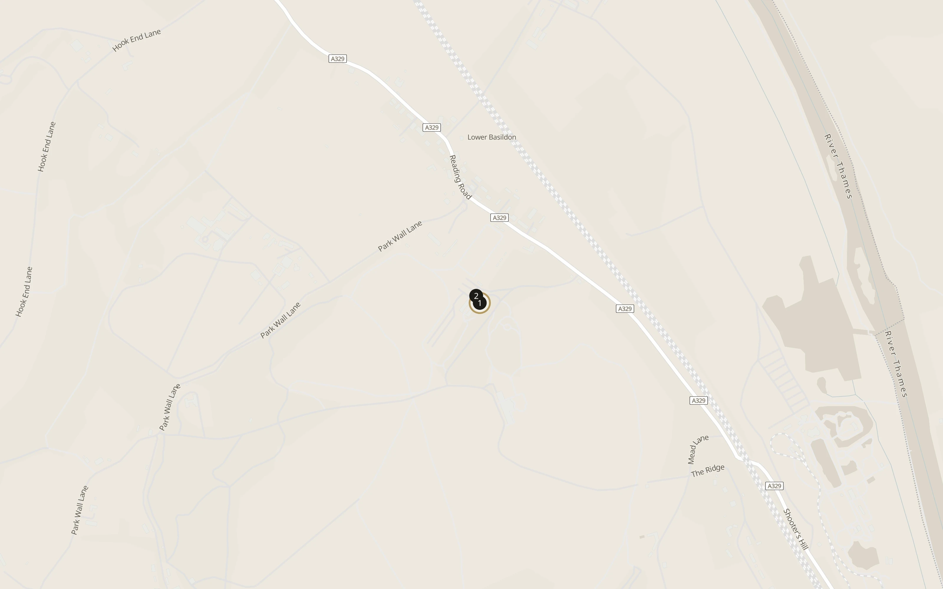 Numbered approach map for Basildon Park showing set-down and collection pins