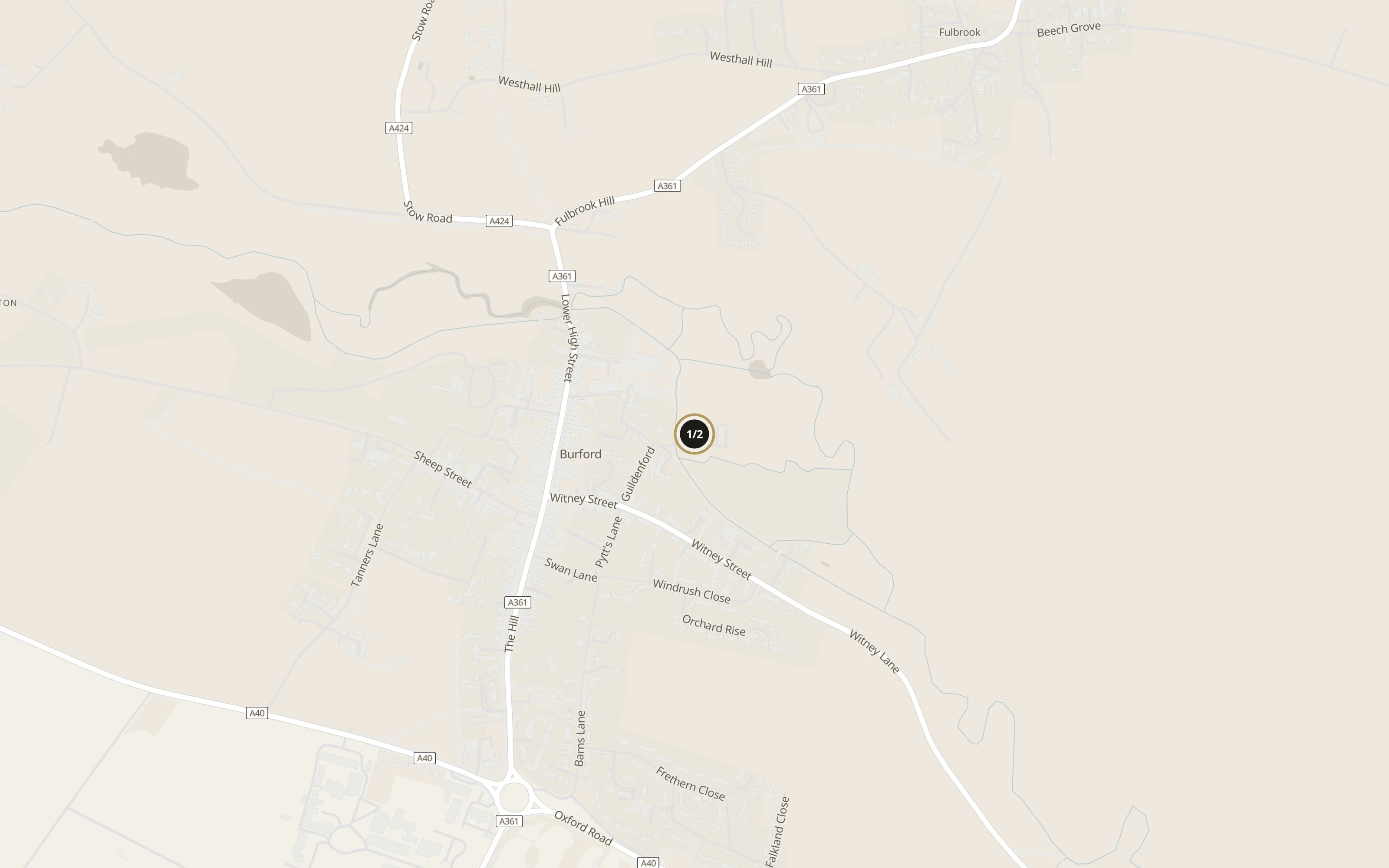 Numbered approach map for Cotswolds villages showing set-down and collection pins