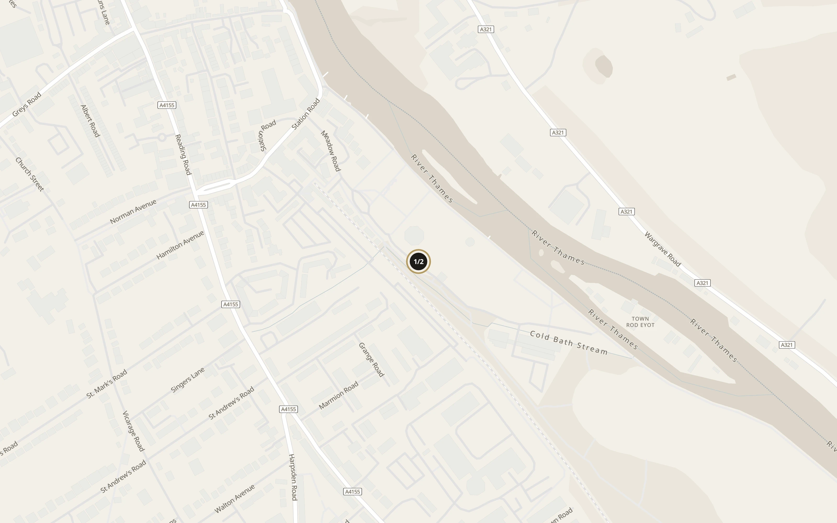 Approach map for Henley riverside with set-down and collection pins