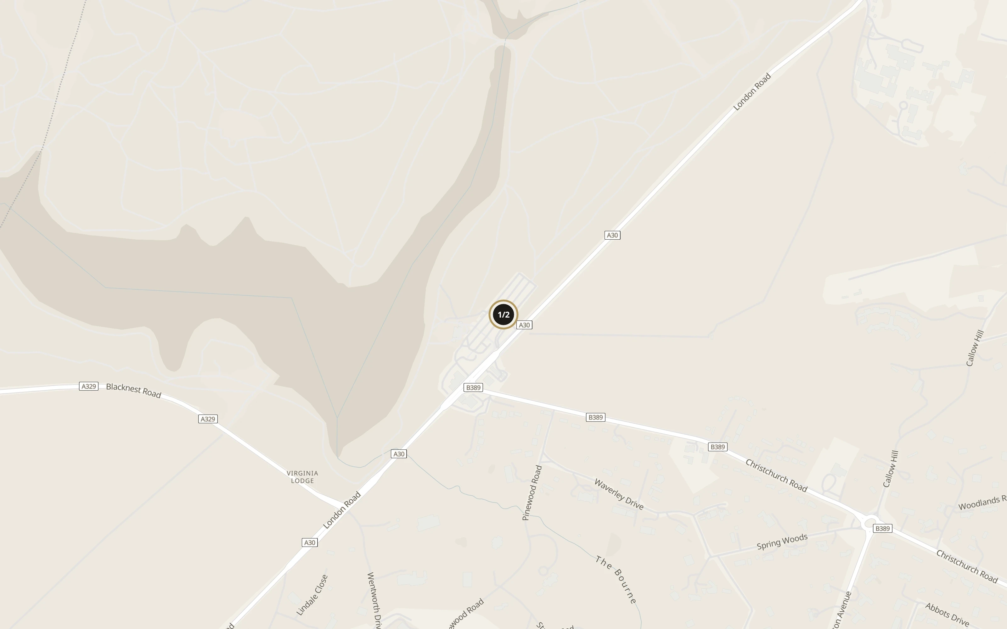 Numbered approach map for Virginia Water lake showing set-down and collection pins