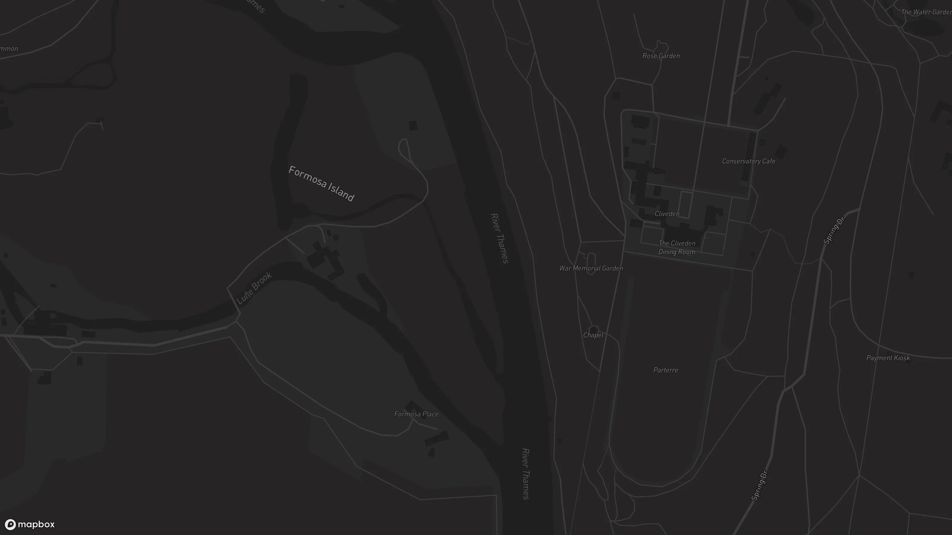 Dark map of Cliveden House grounds and nearby roads