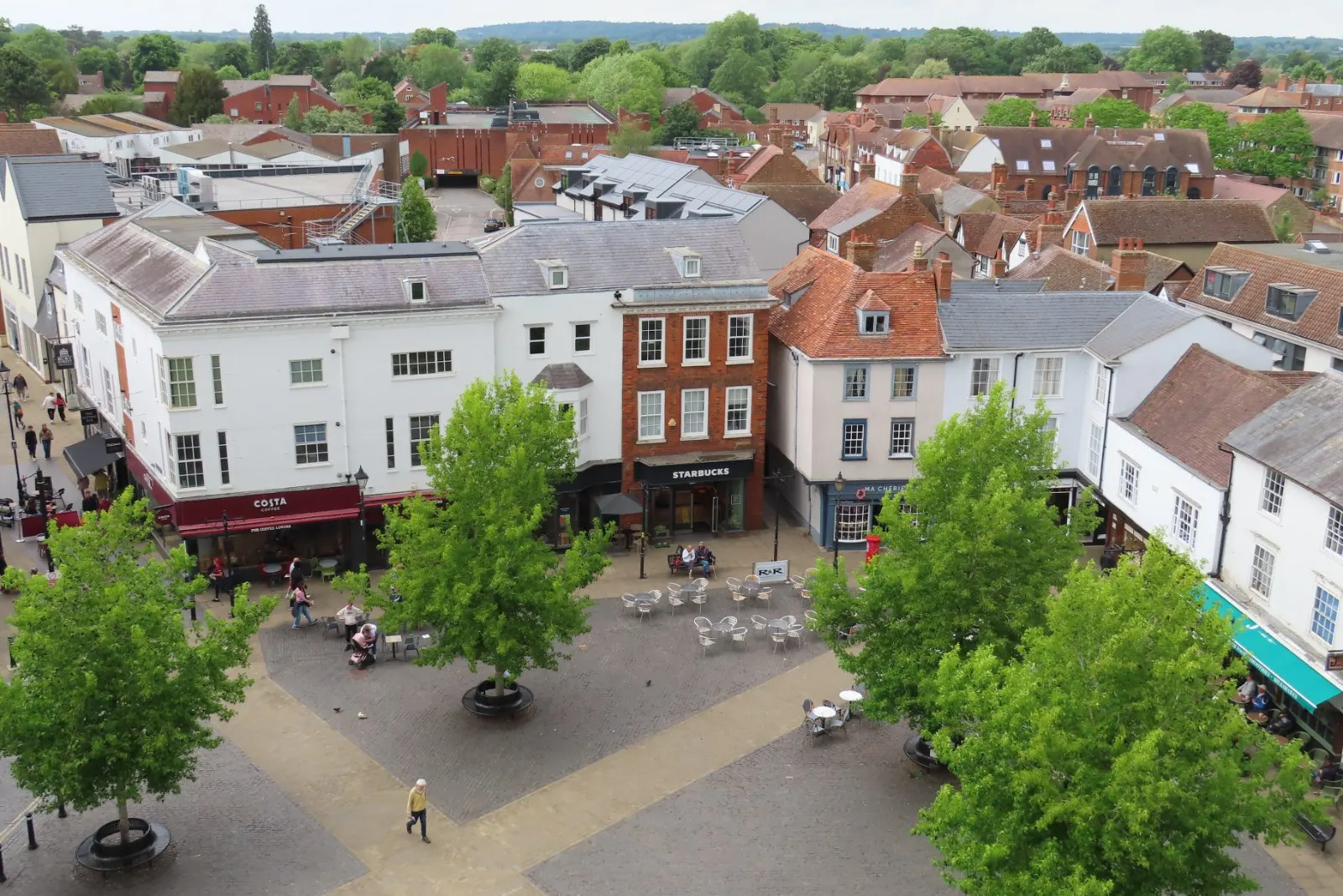 Market Place and rooftops in Abingdon in May 2025