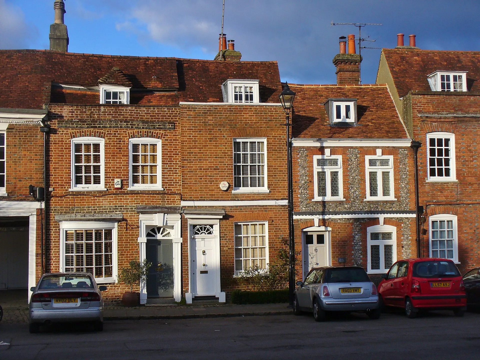 Brick houses on Amersham Old Town High Street in March 2016