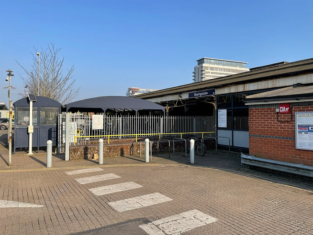Rear entrance of Basingstoke railway station in March 2022