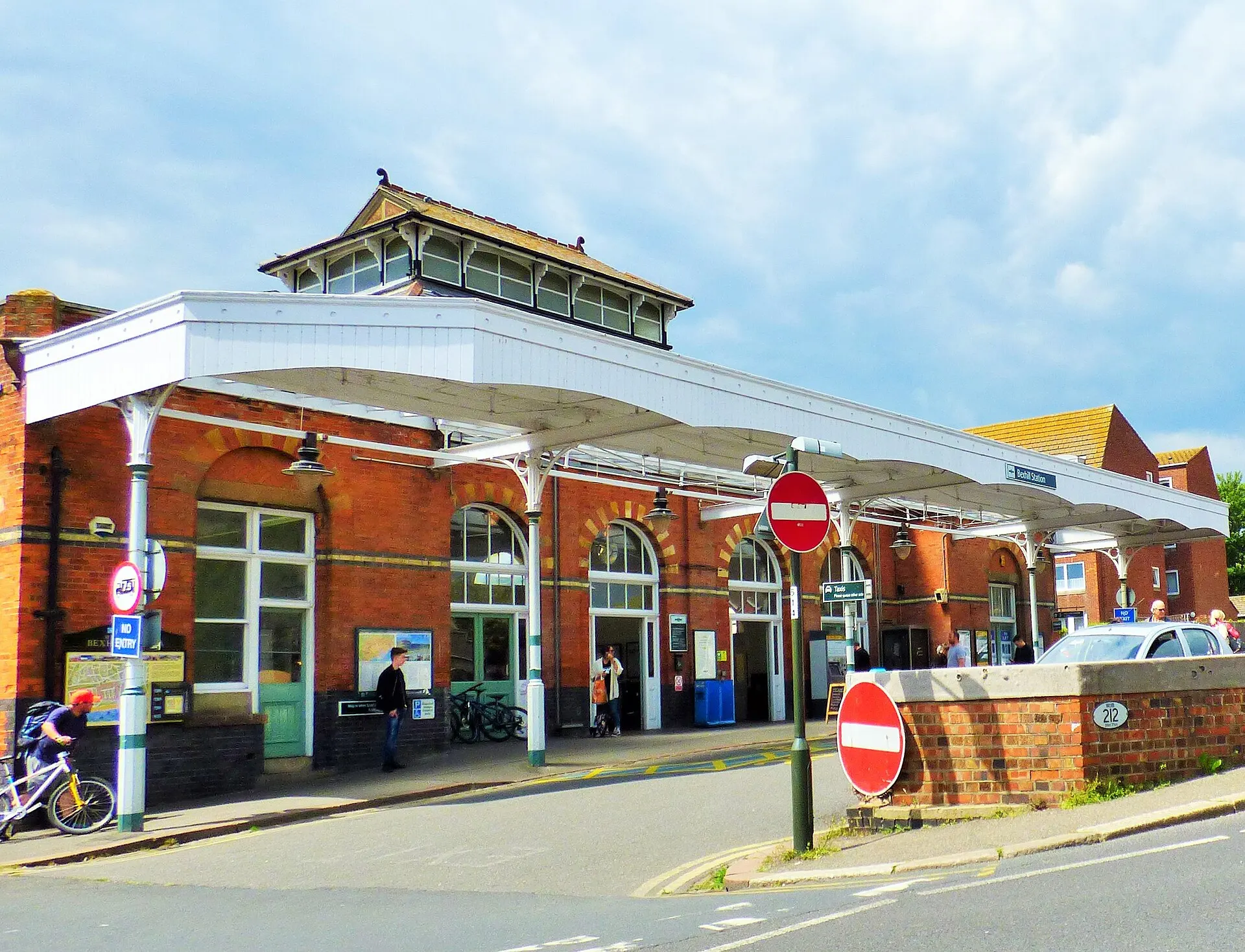Bexhill railway station entrance on Sea Road in May 2019