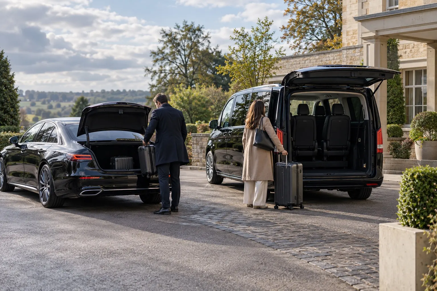 Illustrative comparison of executive saloon and people carrier luggage space at an anonymous hotel