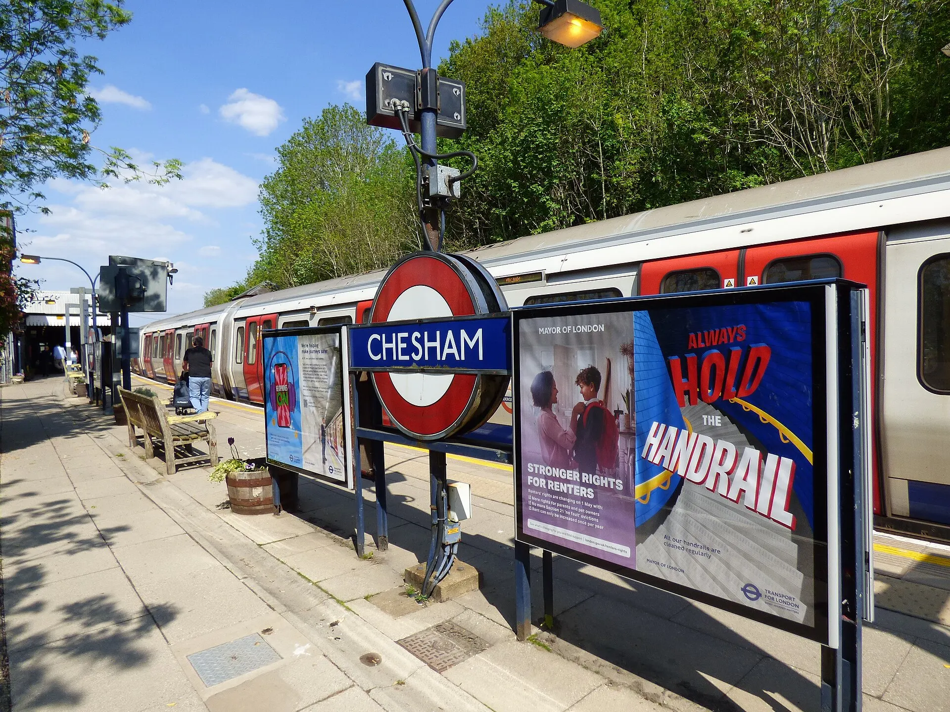 A Metropolitan line train at Chesham station in April 2026