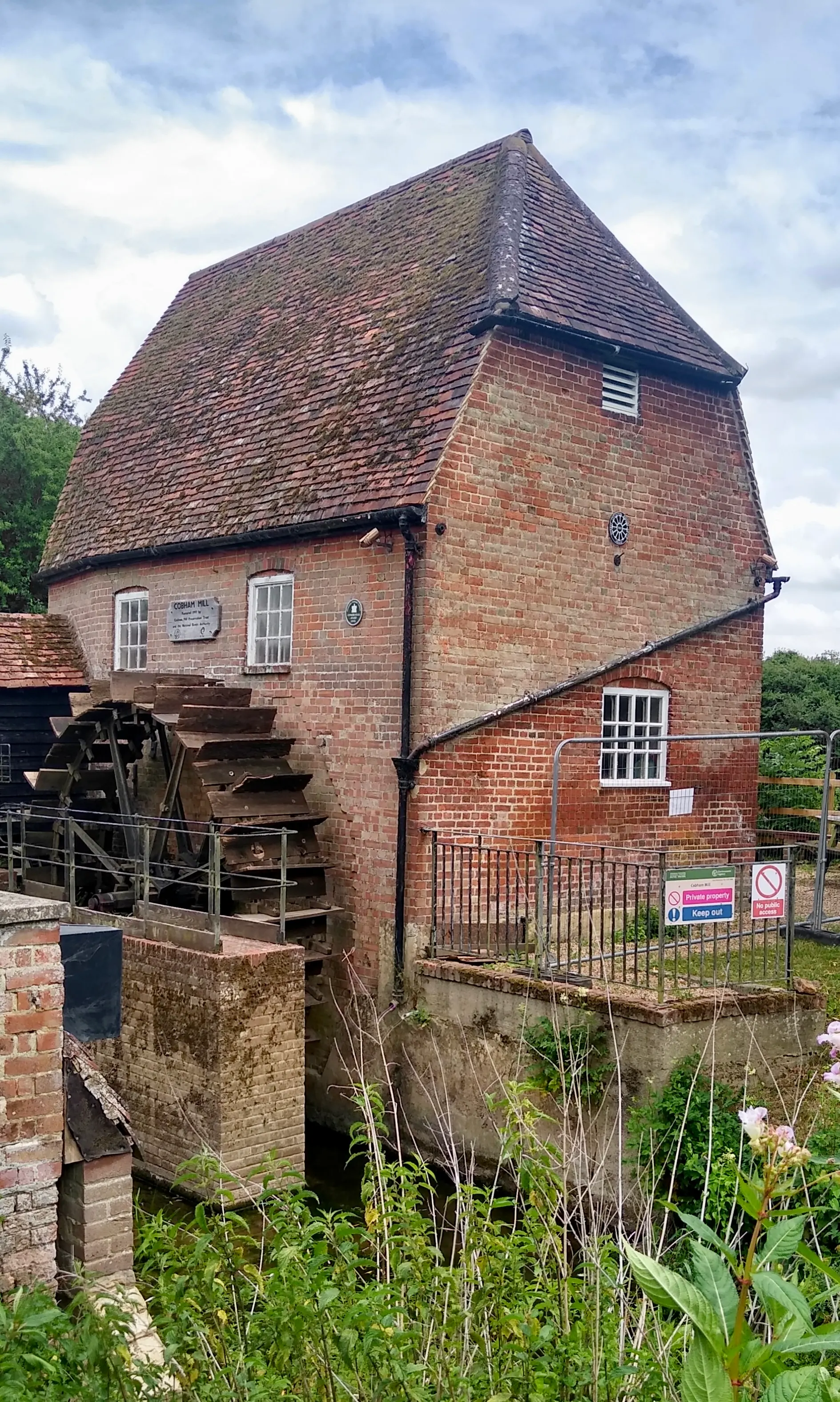 Cobham Mill beside the river in June 2025