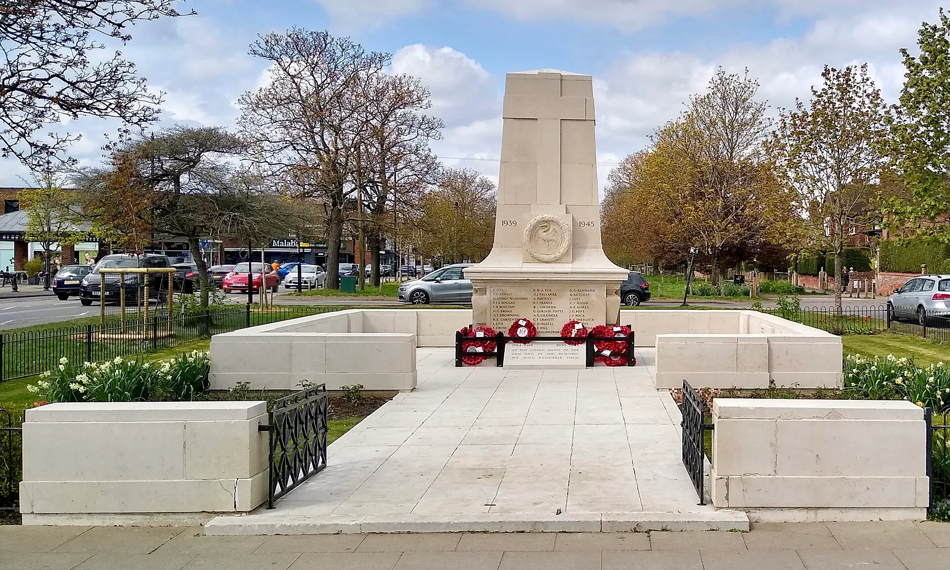 Cranleigh War Memorial on the High Street in April 2025