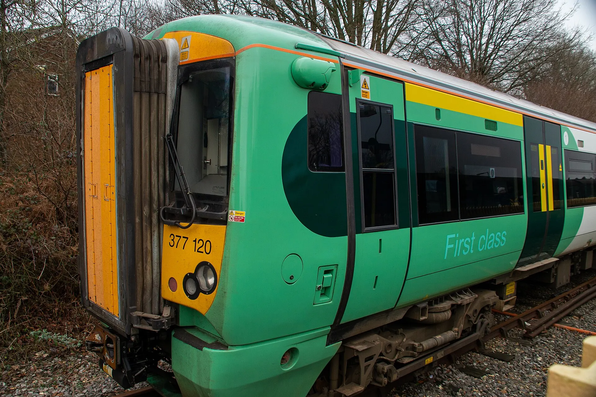 Mainline train at East Grinstead station in December 2019