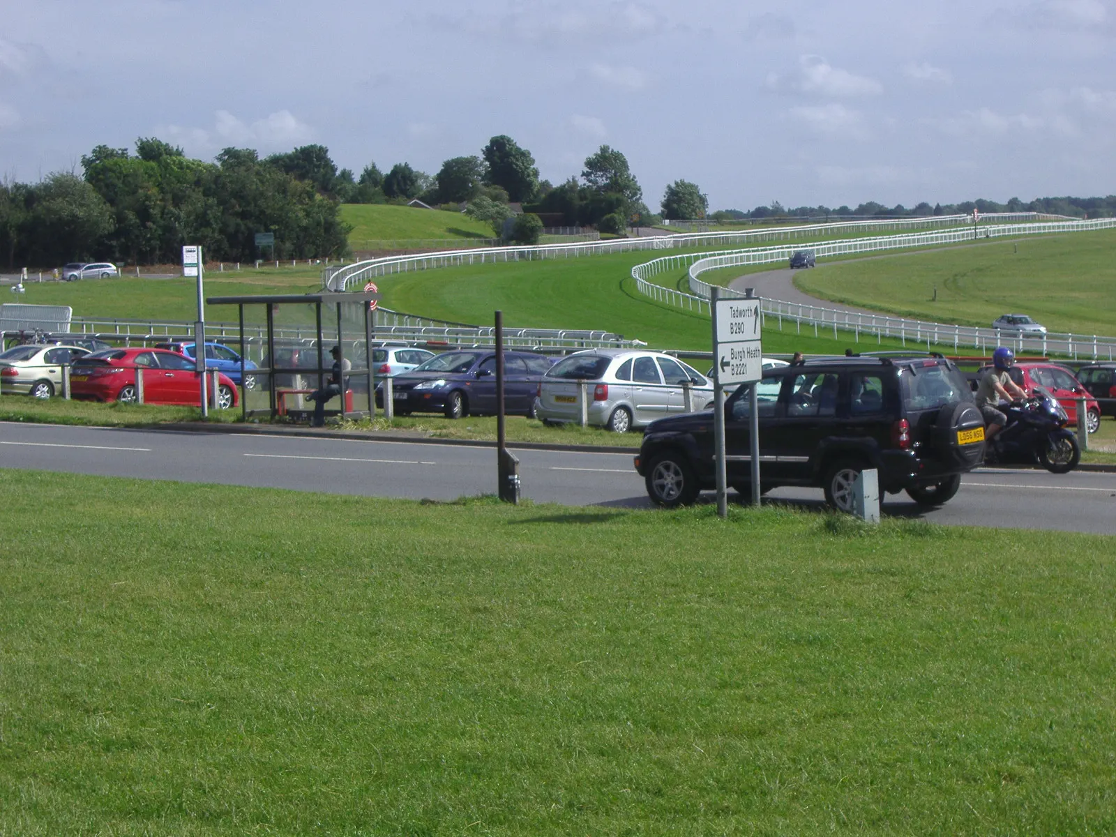 Grandstands beside the track at Epsom Downs Racecourse