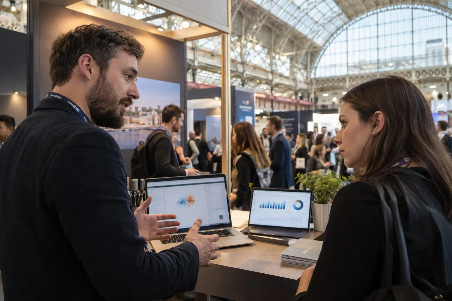 Illustrative analytics demonstration at a Big Data LDN-style stand inside Olympia London