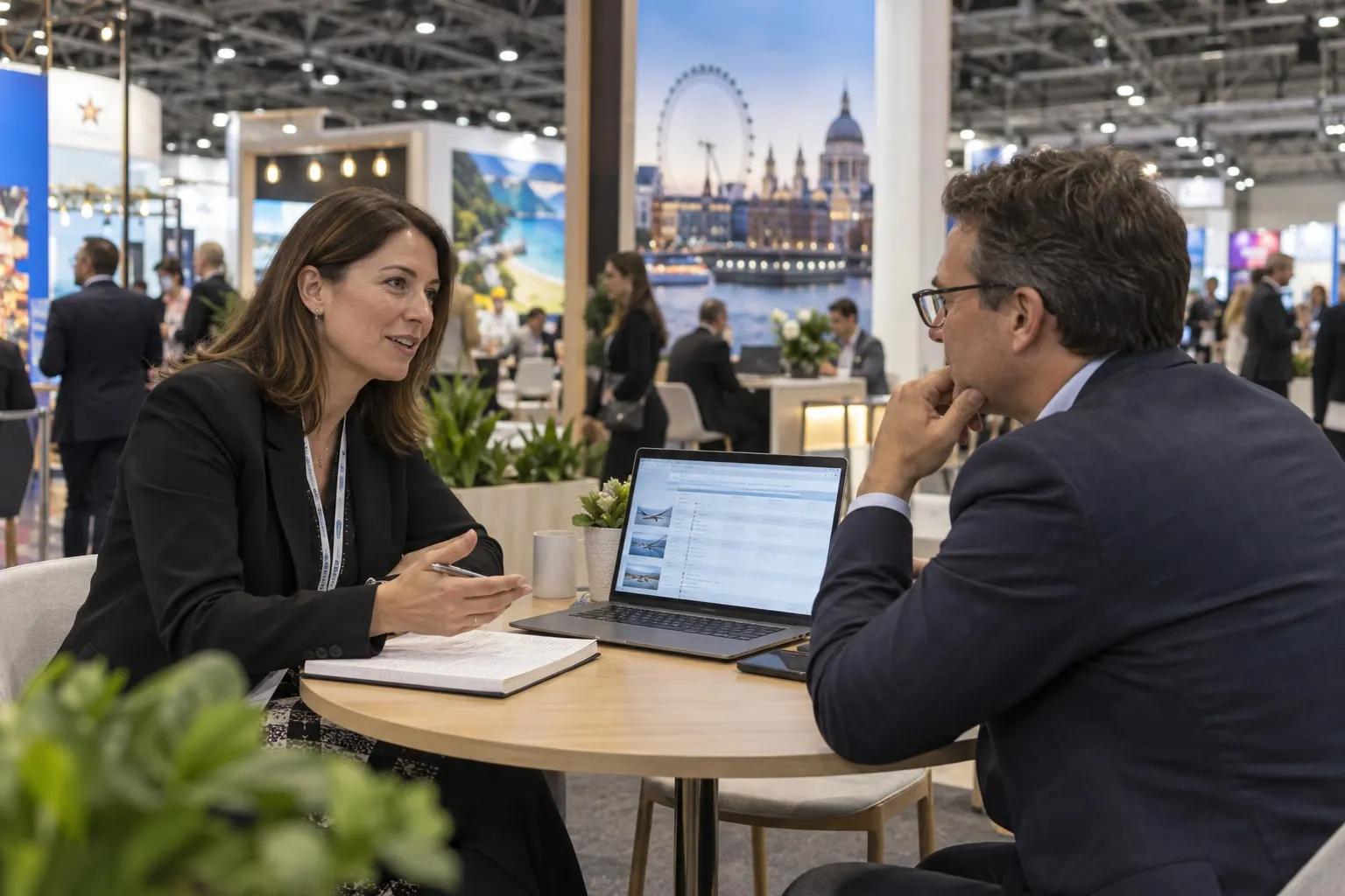 Illustrative buyer and supplier appointment at a Business Travel Show Europe-style exhibition