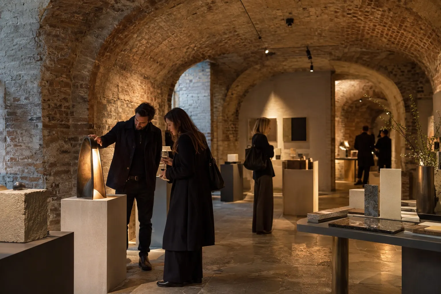 Illustrative design installation in House of Detention-inspired vaulted brick chambers