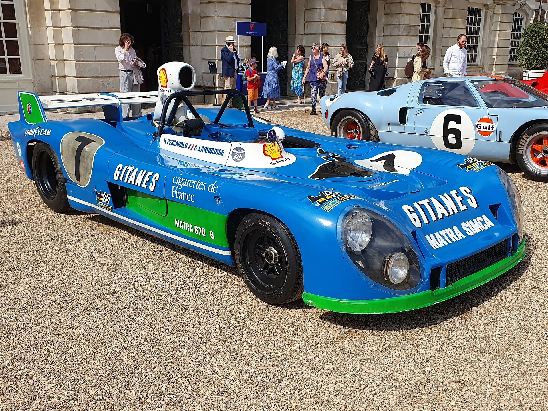 Matra-Simca racing car displayed at Hampton Court Palace in 2023