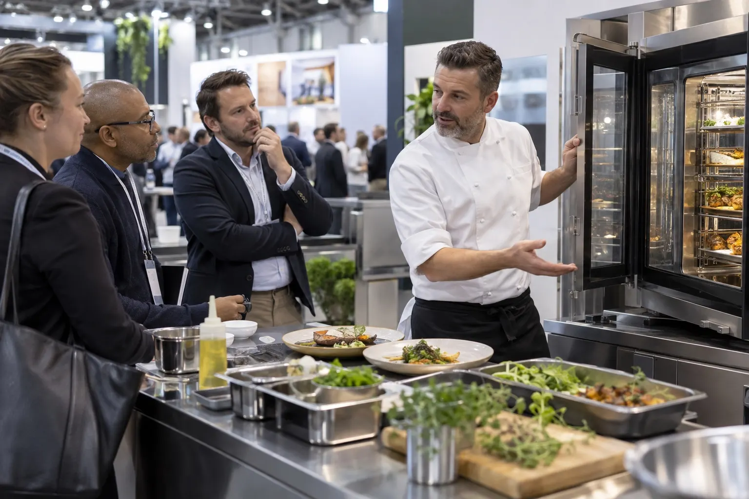 Illustrative commercial kitchen equipment demonstration for hospitality buyers