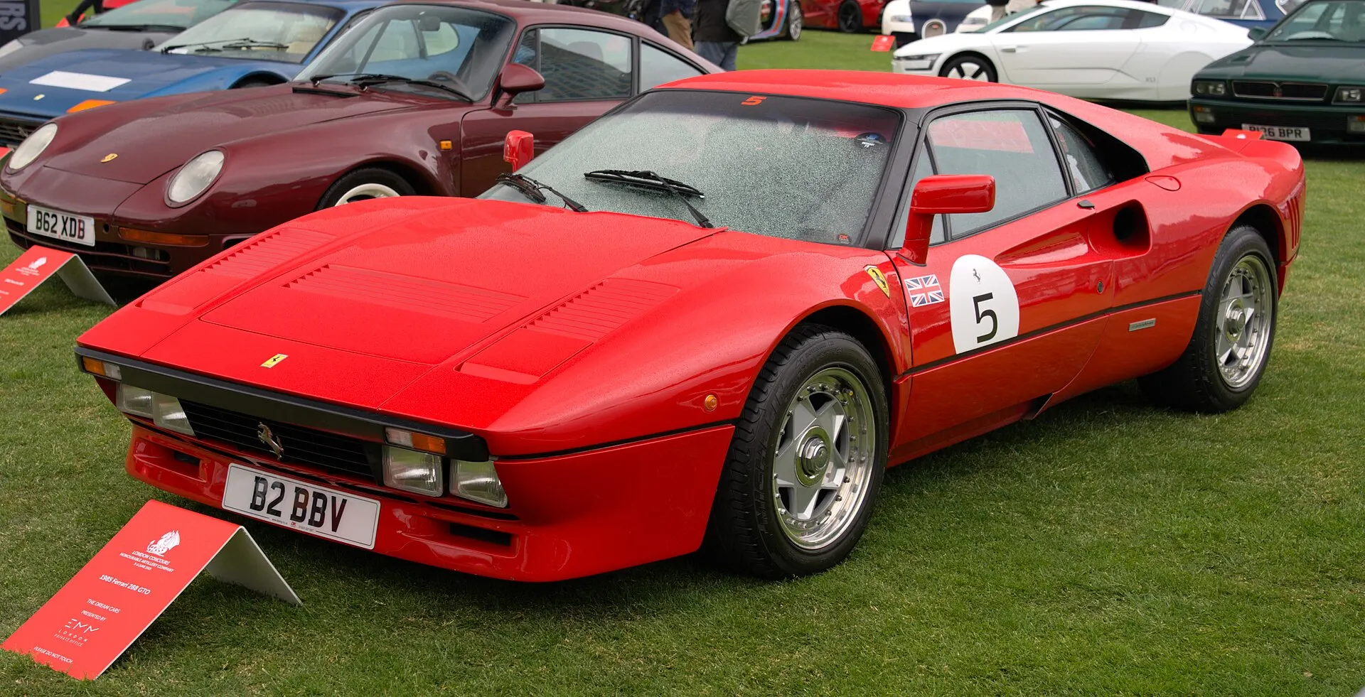 Ferrari 288 GTO displayed on the lawn at London Concours in 2025