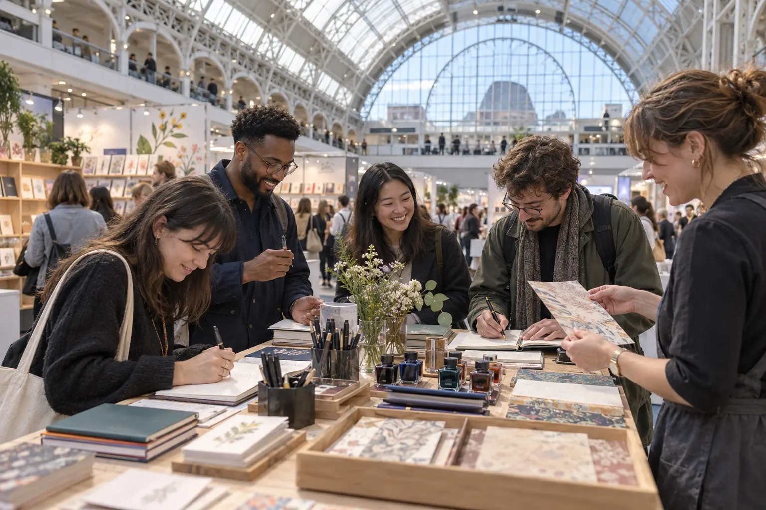 Illustrative writing and paper workshop at a Business Design Centre trade show