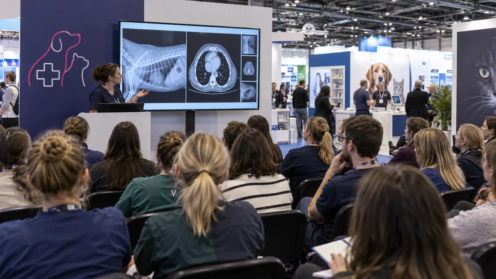 Illustrative veterinary education session on clinical imaging at an Excel-like venue