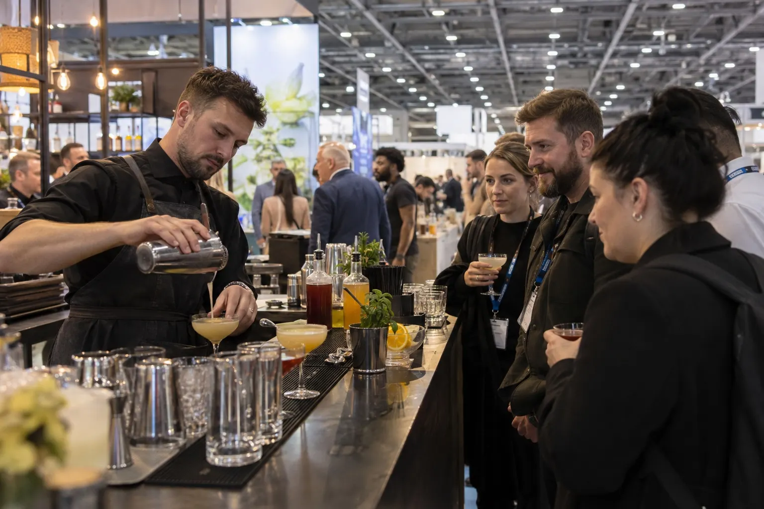 Illustrative bar product demonstration for hospitality professionals at an exhibition