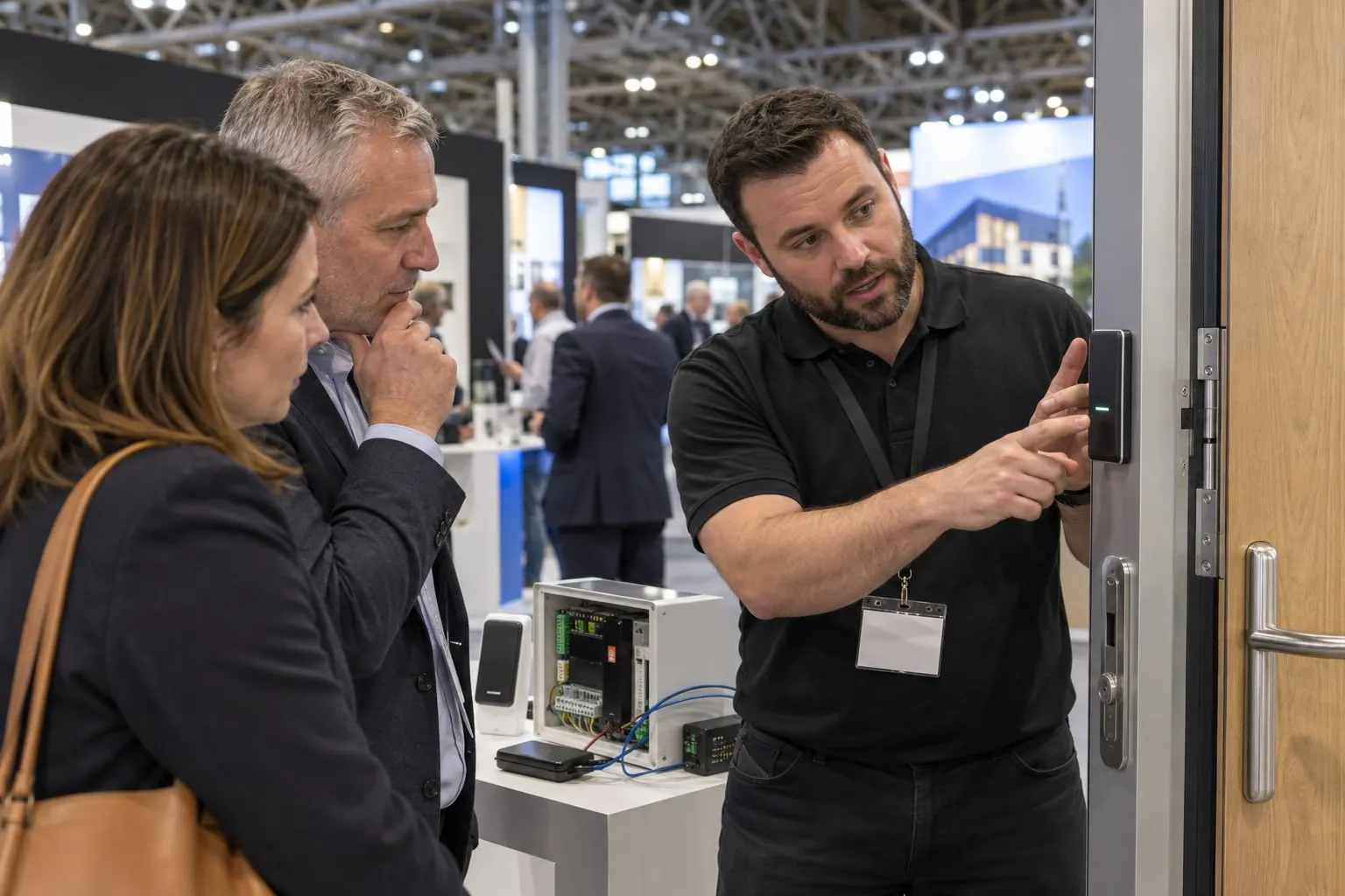 Illustrative access-control door demonstration for commercial security installers