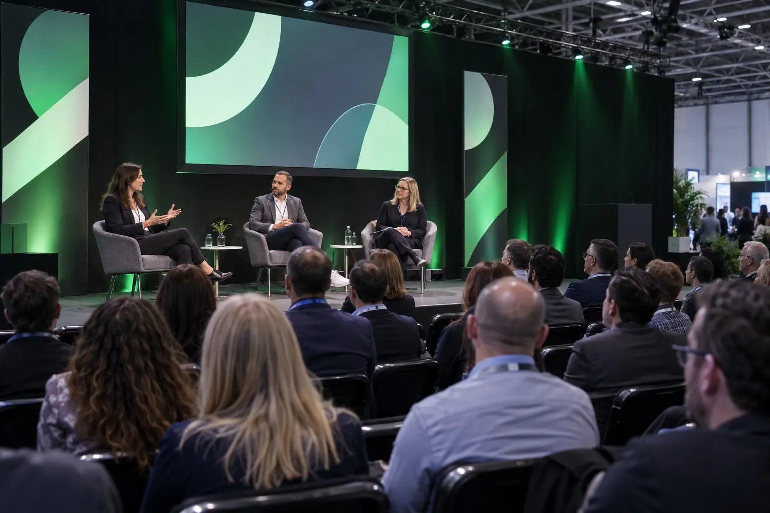 Illustrative connected-workplace conference panel at Excel London
