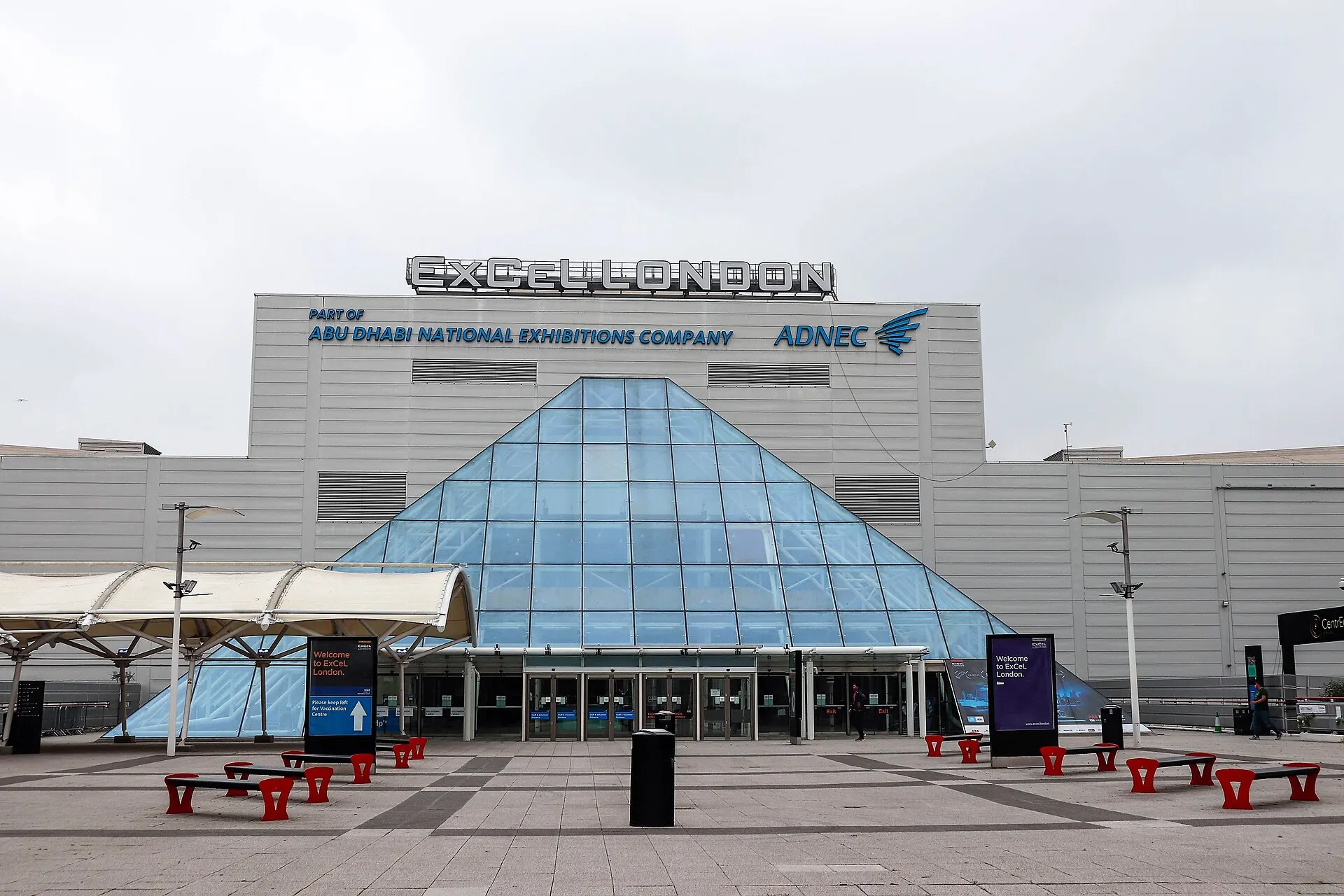 ExCeL London main entrance photographed in 2021