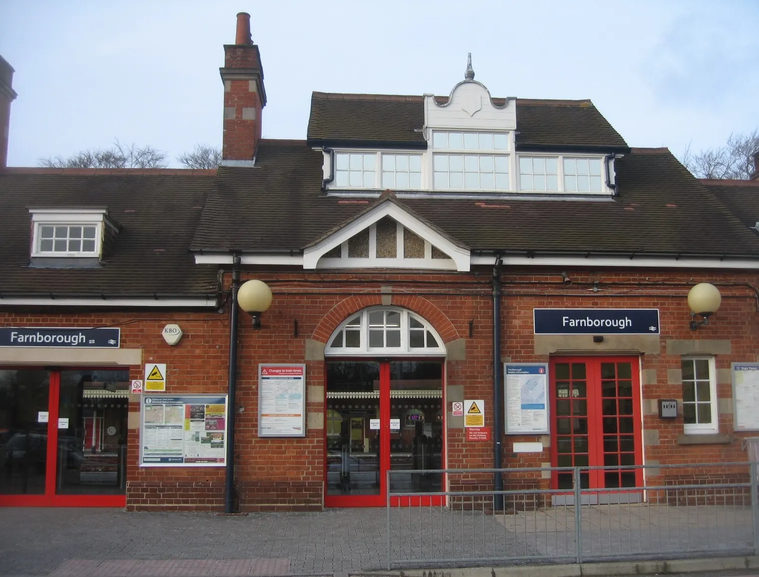 The brick entrance to Farnborough Main station
