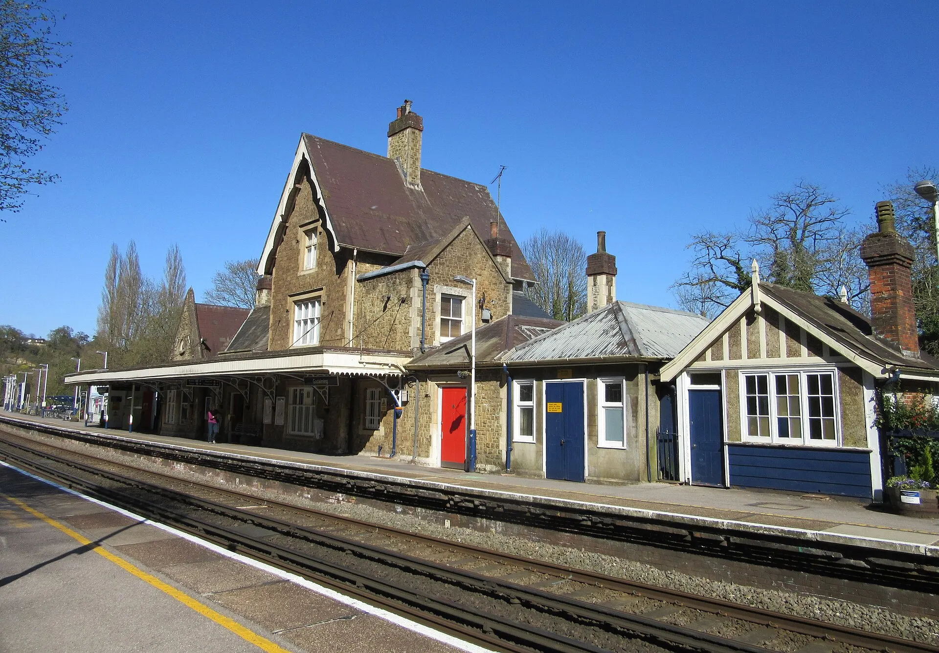 Godalming railway station buildings in April 2015