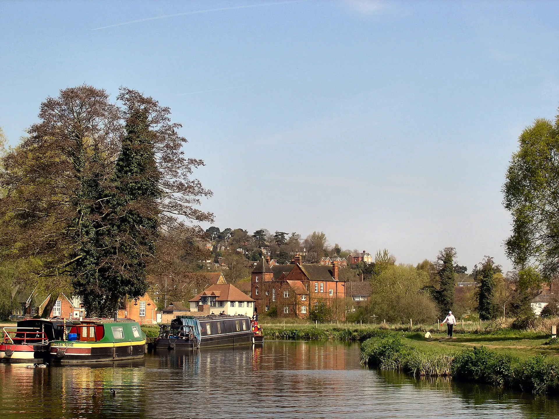 Boats beside the River Wey Navigation at Godalming in April 2010