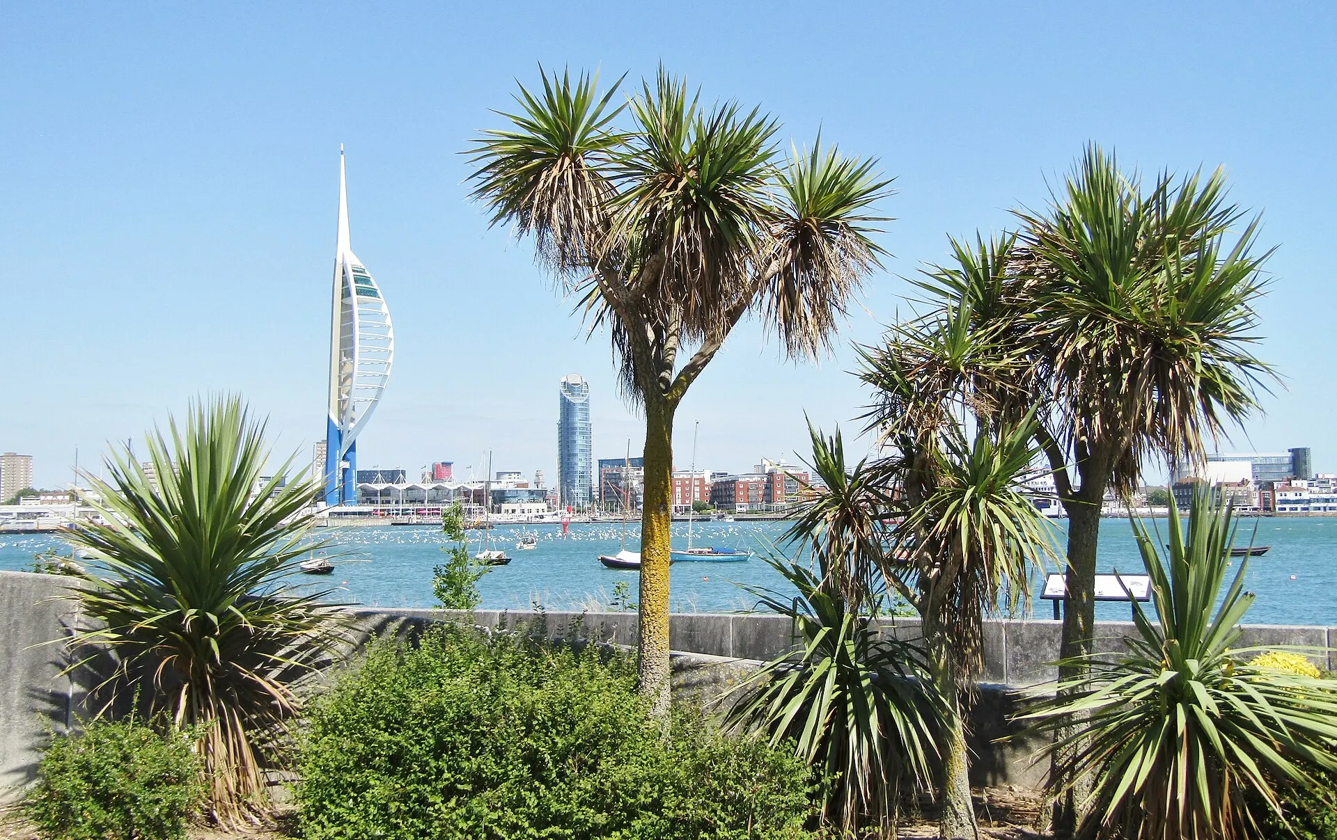 Gosport waterfront gardens beside Portsmouth Harbour in July 2018