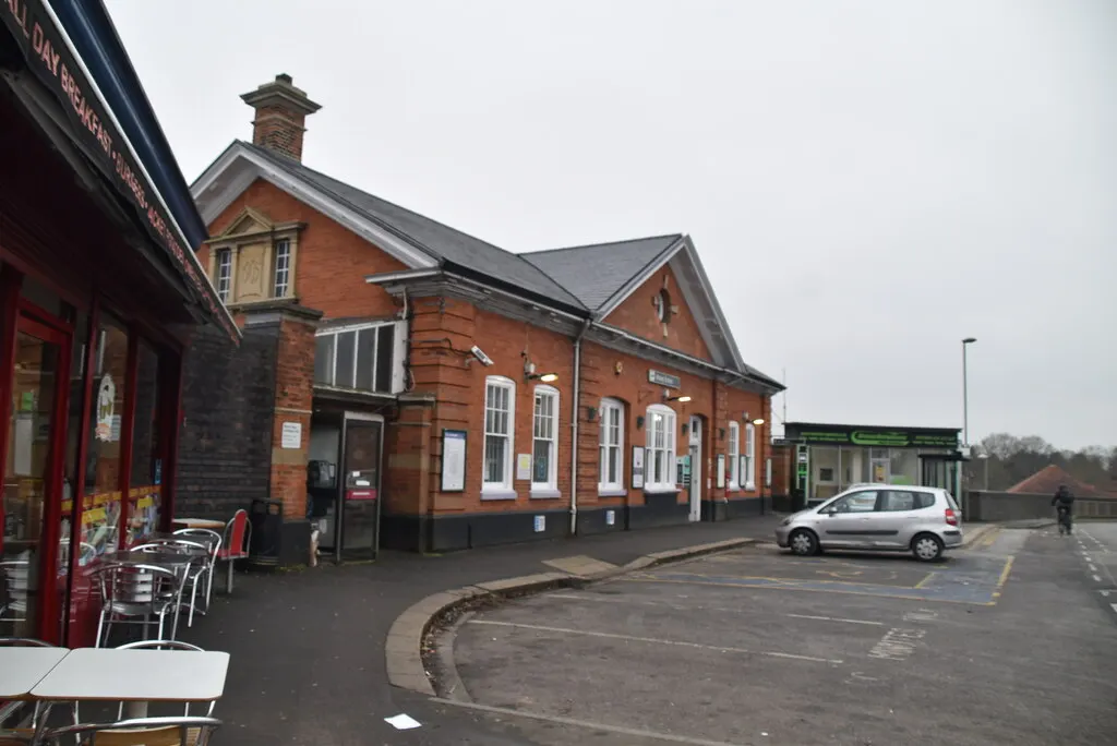 Horley railway station frontage in January 2022