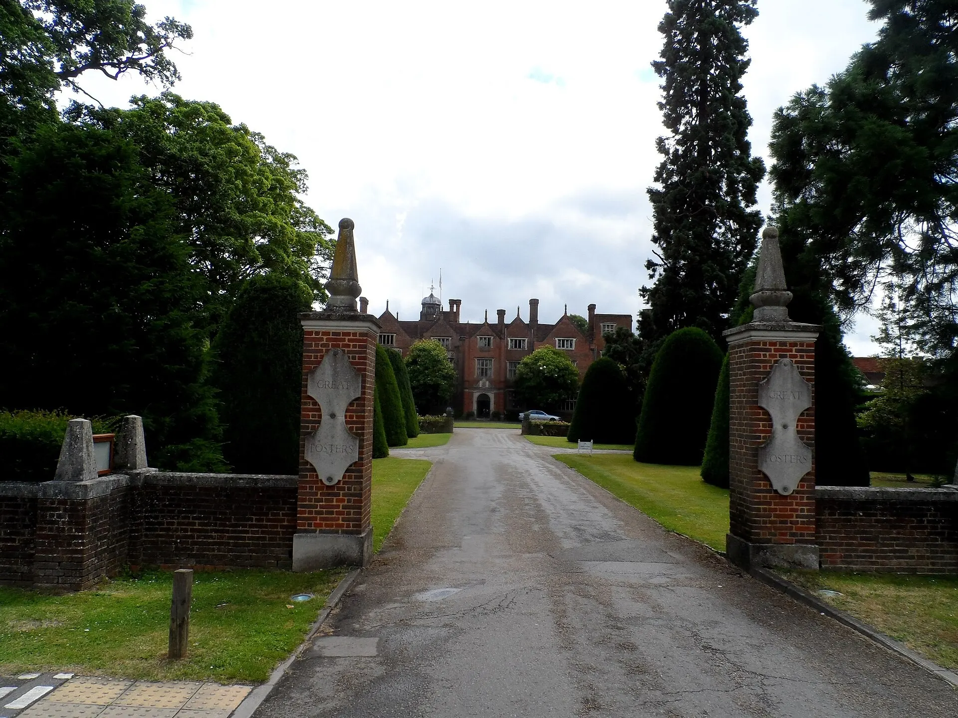 Tree-lined entrance drive to Great Fosters in Egham, photographed in 2014