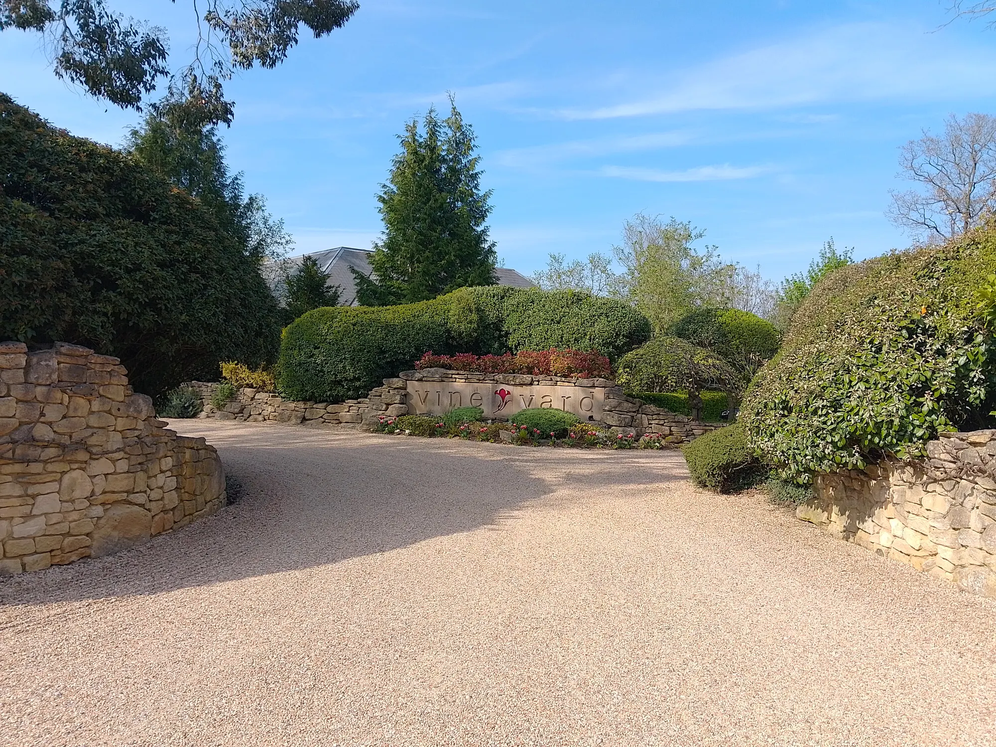 The Vineyard's signed driveway at Stockcross photographed in 2023