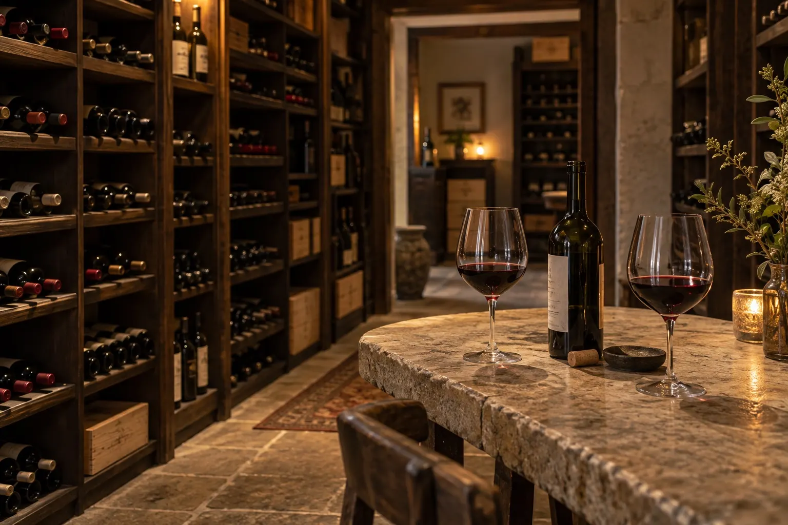 Illustrative wine tasting scene inspired by The Vineyard's wine focus
