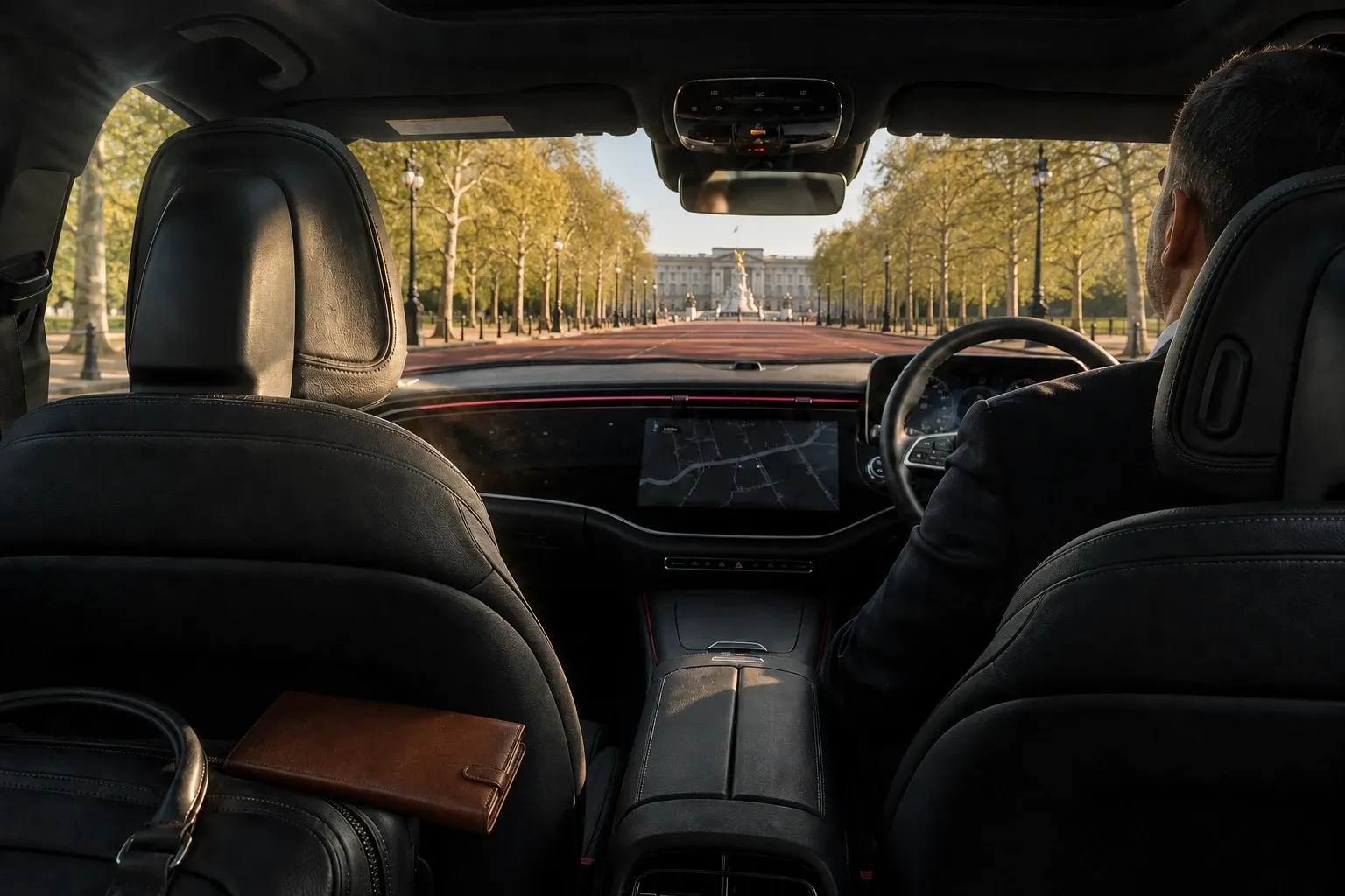 A view towards The Mall from inside a chauffeur car