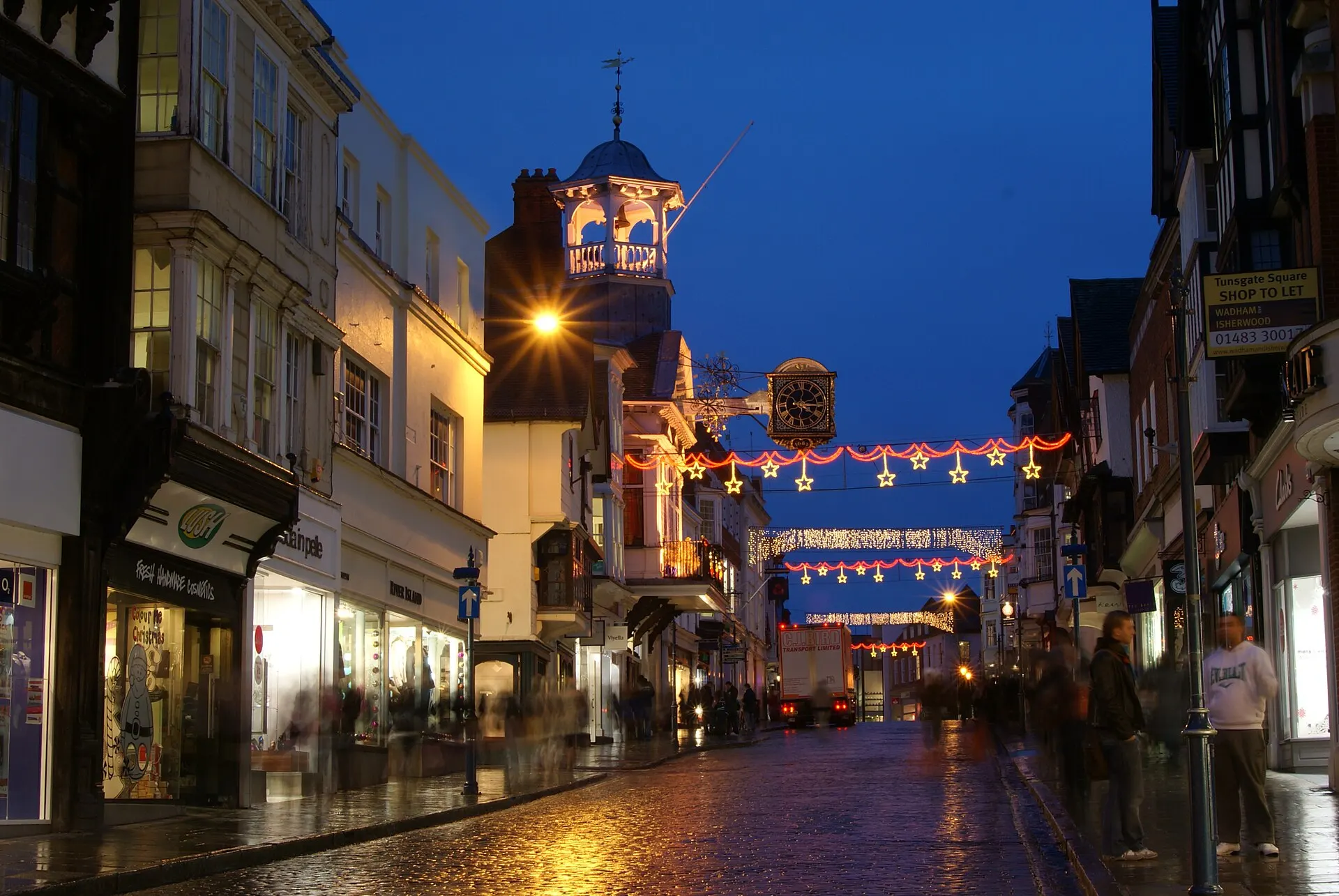 Guildford High Street at dusk in 2009