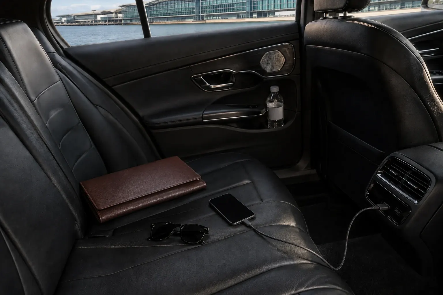 Unoccupied rear seat prepared for a city visit