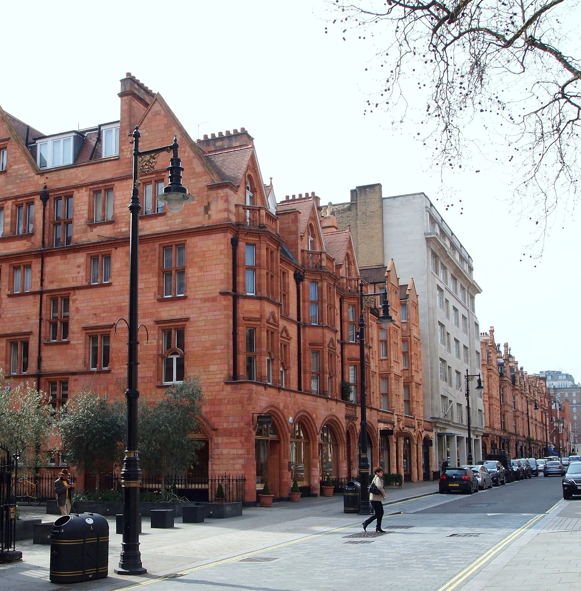 Buildings and street frontage on Mount Street, Mayfair, in April 2016