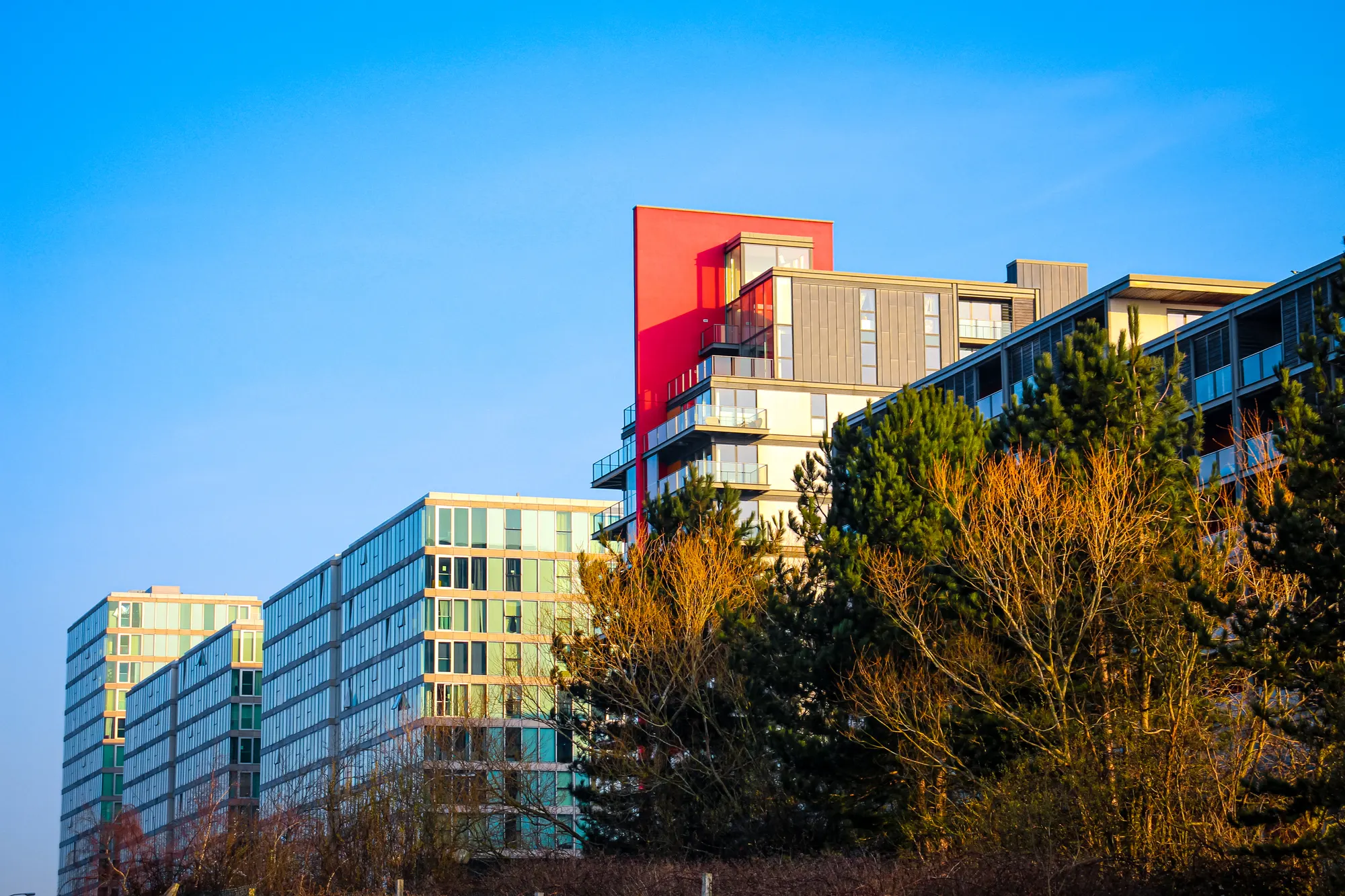 Modern apartments and offices on the western edge of central Milton Keynes