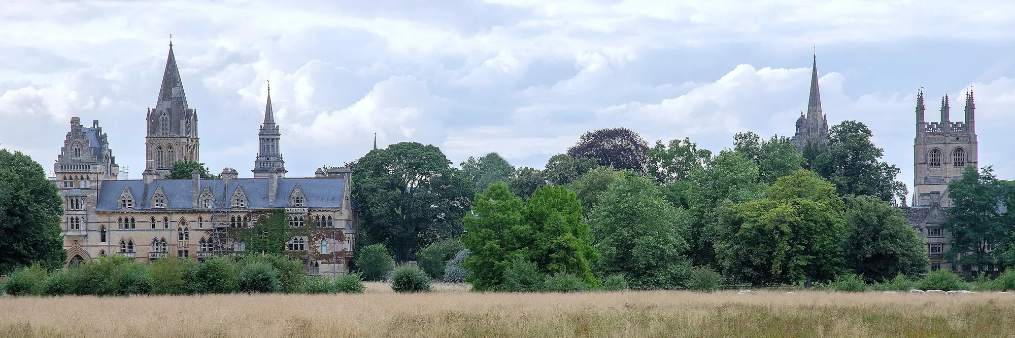 Oxford skyline and college spires across Christ Church Meadow