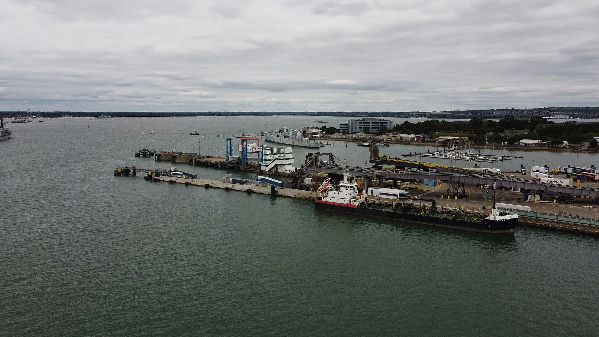 Ferry berths and quays at Portsmouth International Port photographed in 2023