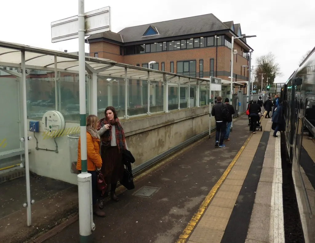 Passengers on the platform at Reigate railway station in February 2020
