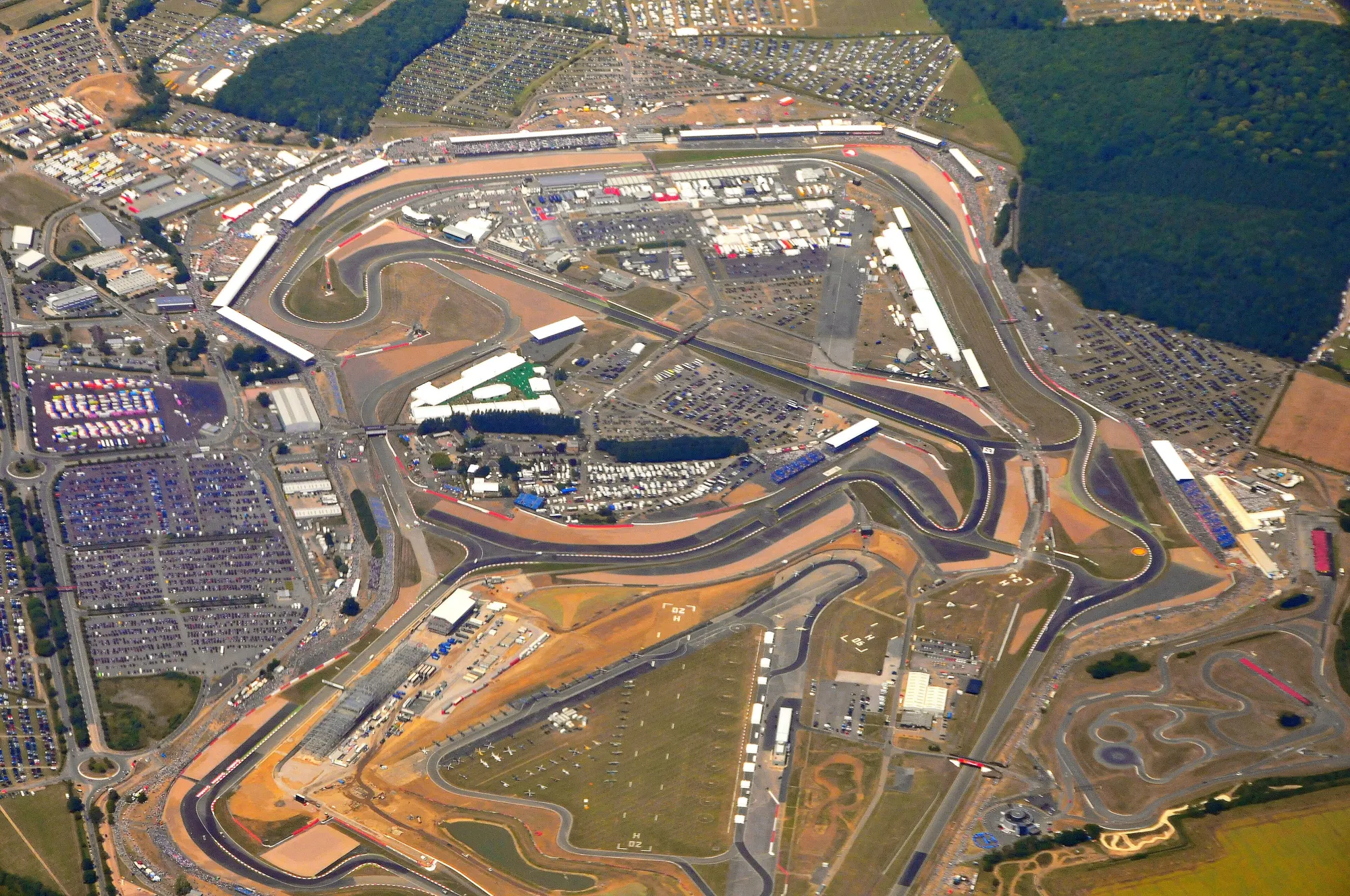 Silverstone Circuit and spectator areas on Grand Prix day