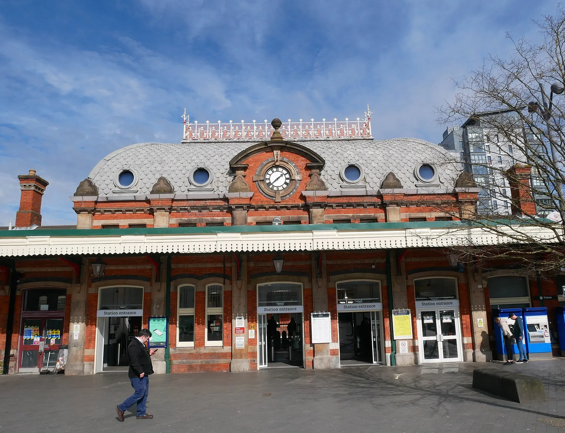 South facade of Slough railway station in March 2024