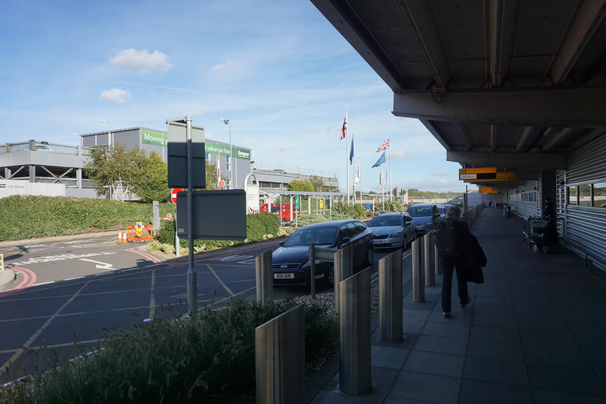 Historic Southampton Airport pickup area outside the terminal photographed in September 2016; follow current signs