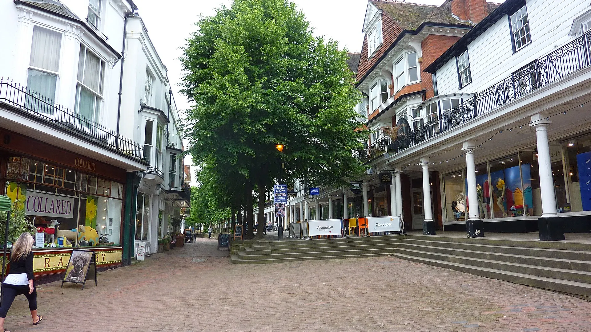 Historic Pantiles colonnade in Royal Tunbridge Wells in June 2018