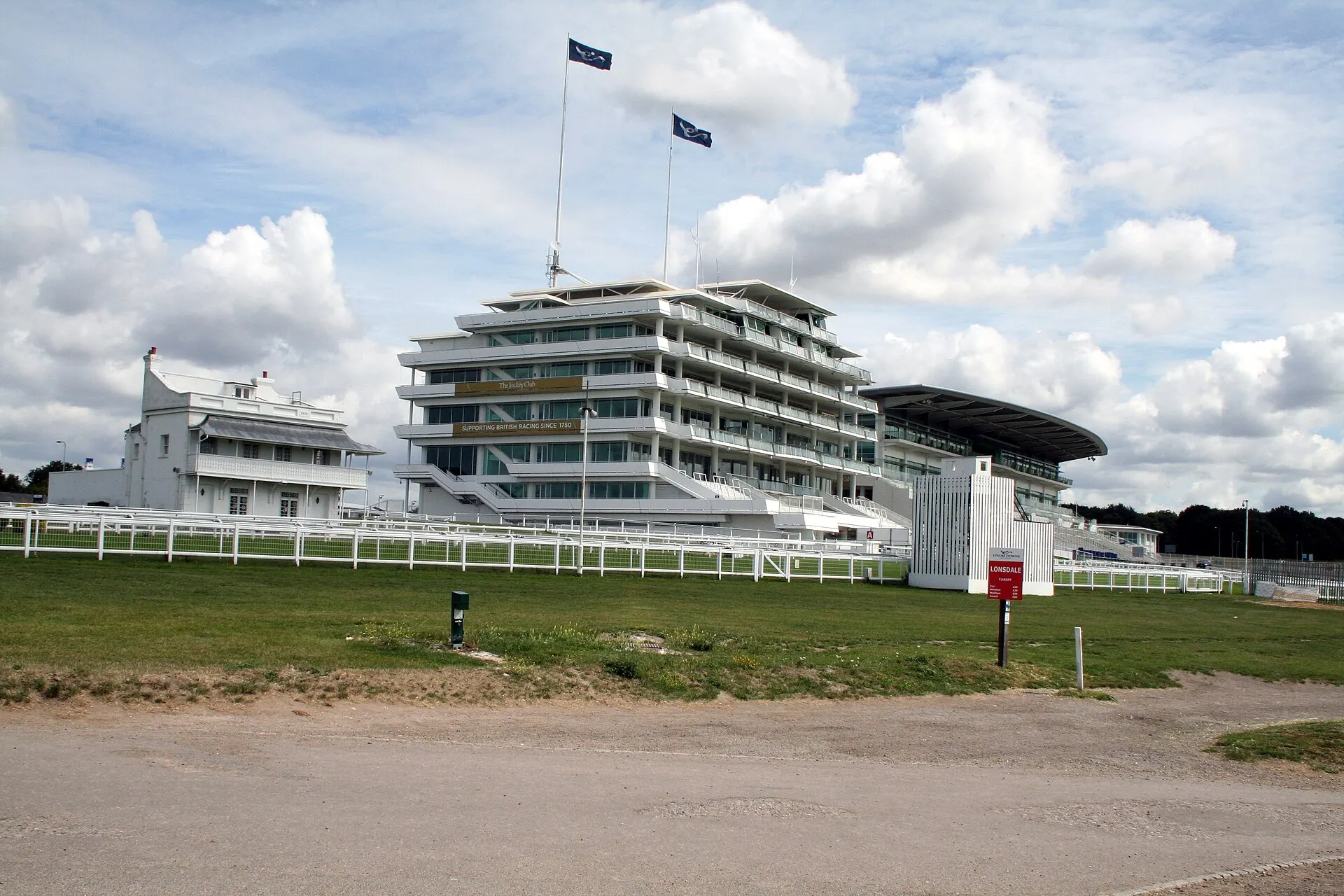 The grandstands at Epsom Downs Racecourse