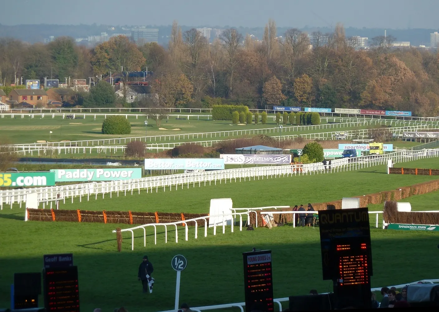 Sandown Park's jump course and fences photographed in December 2012