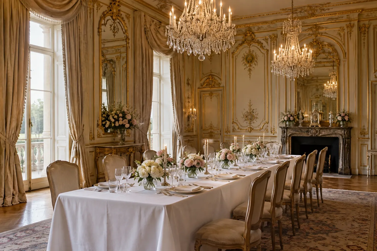 Illustrative wedding breakfast inspired by Cliveden House's French Dining Room